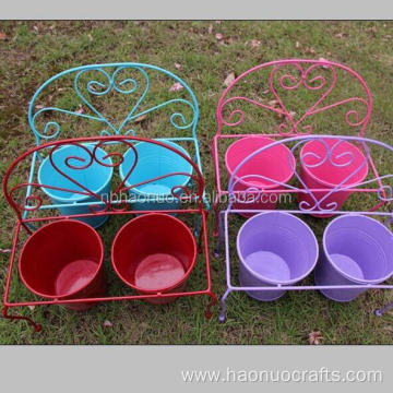 Iron flower buckets with wooden handle For Decoration